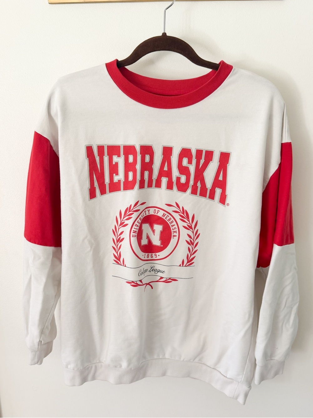 Nebraska White and Red Crewneck Sweatshirt -Huskers Volleyball Football